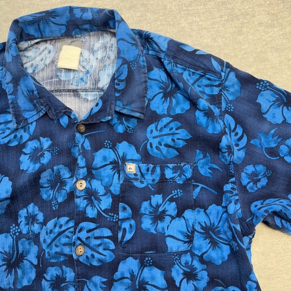 Vintage Quiksilver Shirt Mens XL Blue Floral Hawaiian Rayon Button Up Surf Beach - Picture 9 of 10